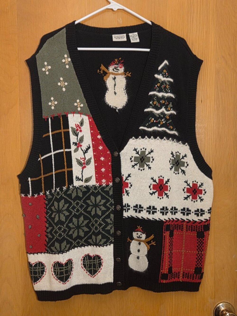 Vintage Classic Elements Button Up Novelty Knit Vest Size 3X Christmas Winter